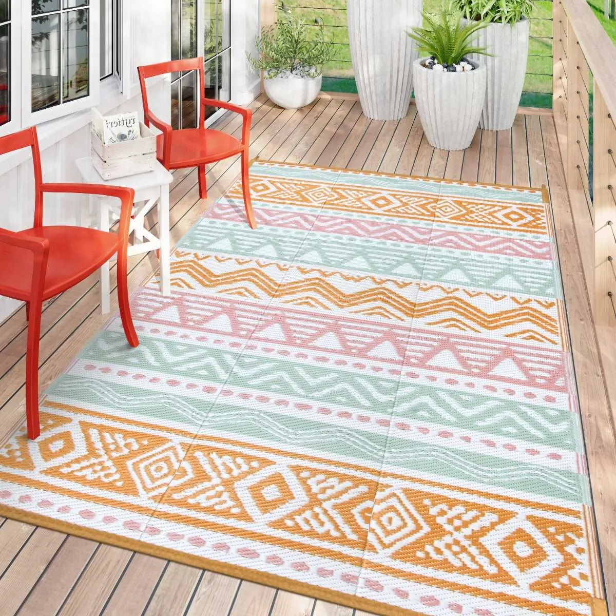 Amoret Waterproof Reversible Colorful Pink/Orange Outdoor Rug