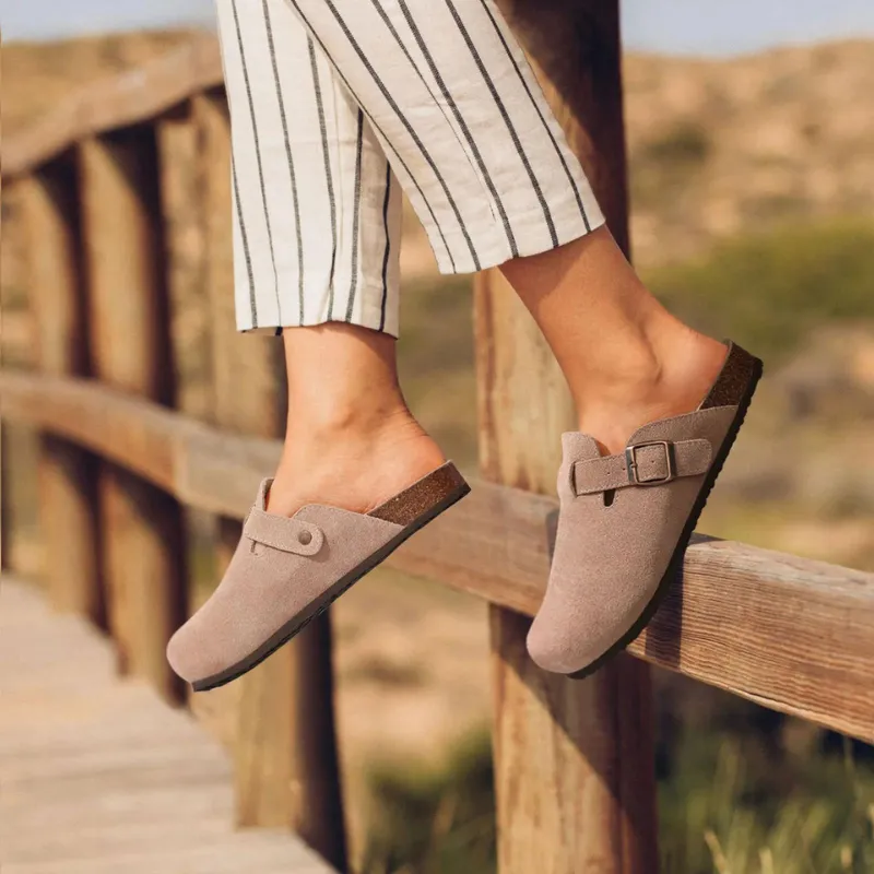 Cuzcare Orthopedic Sandals Women’s Suede Mules Slippers Cork With Arch Support