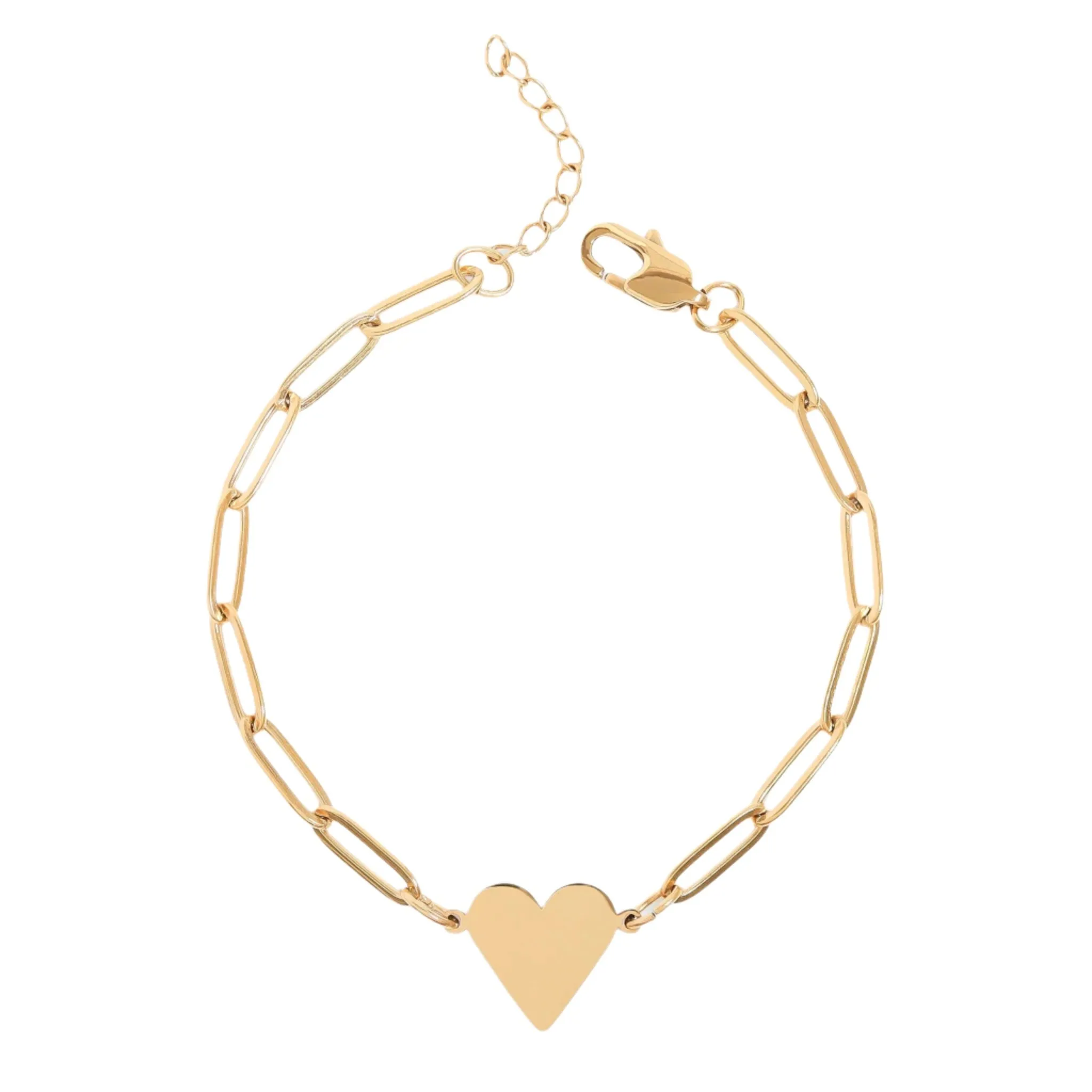 Gold or Silver Paperclip Heart Charm Bracelet (Waterproof)