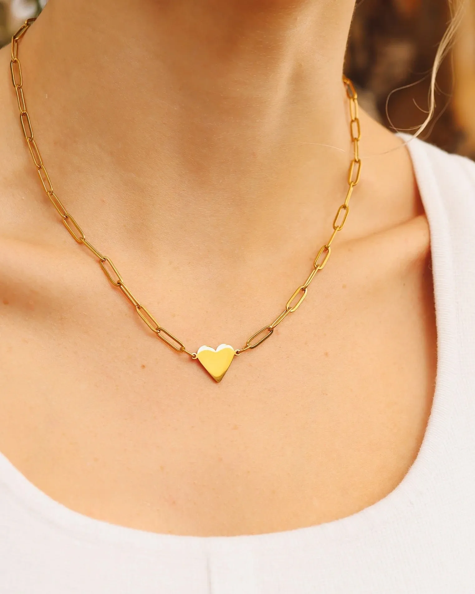 Gold Stainless Heart Paperclip Necklace (Waterproof)