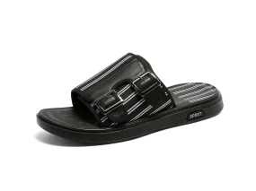Men's Stripe Buckle Slides Black