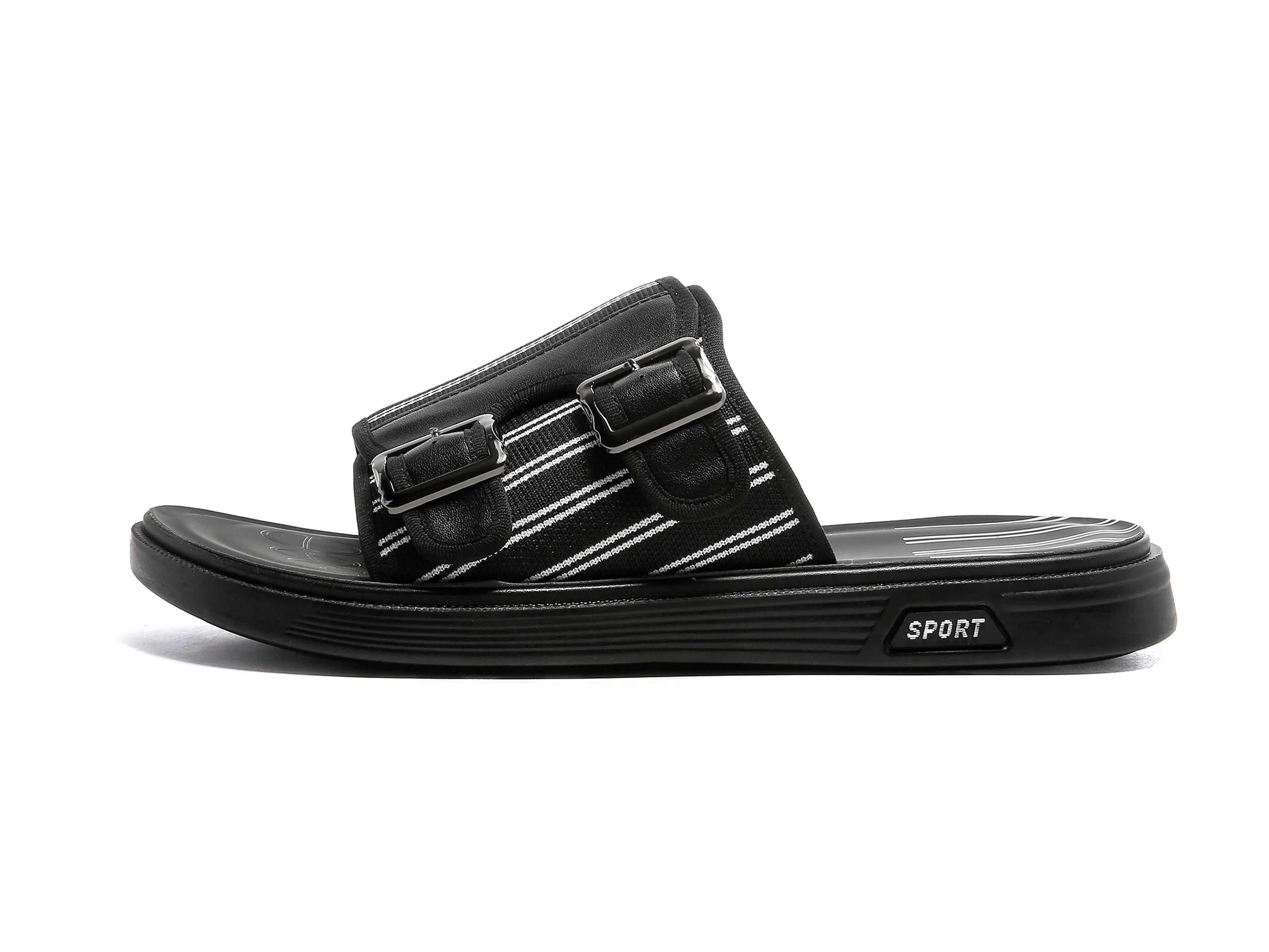 Men's Stripe Buckle Slides Black