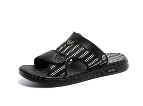 Men's Stripe Slides Back Strap Black