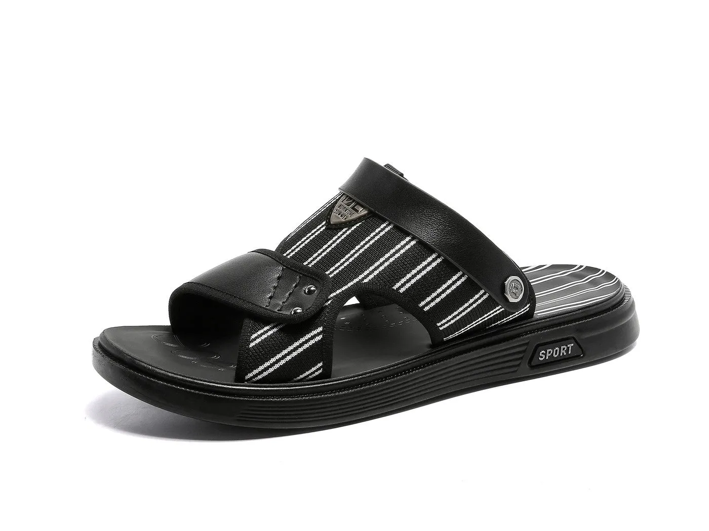 Men's Stripe Slides Back Strap Black