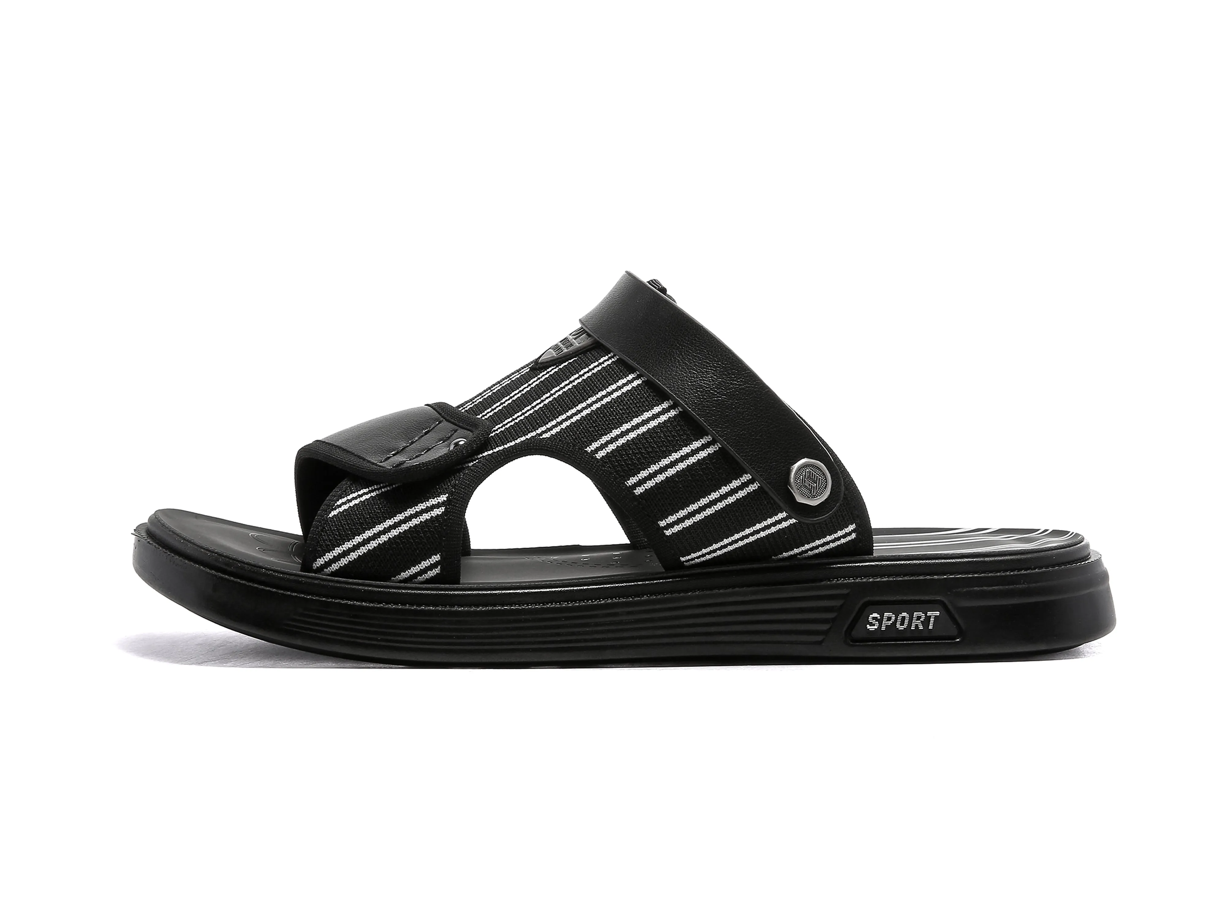 Men's Stripe Slides Back Strap Black