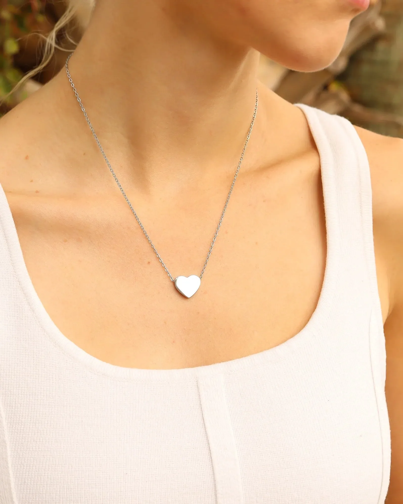 Silver Stainless Thick Heart Pendant Necklace (Waterproof)
