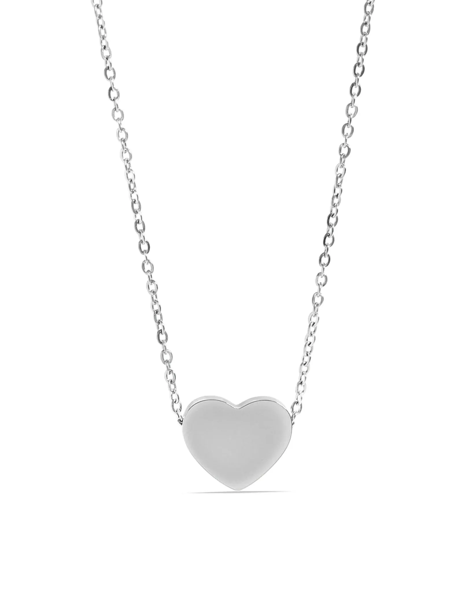Silver Stainless Thick Heart Pendant Necklace (Waterproof)