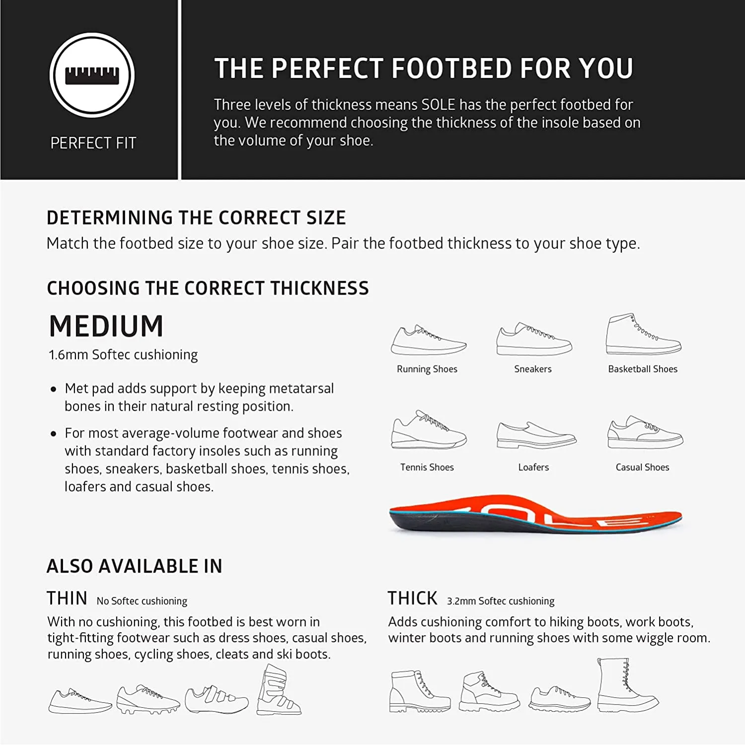 SOLE Active Medium Shoe Insoles with Metatarsal Pads